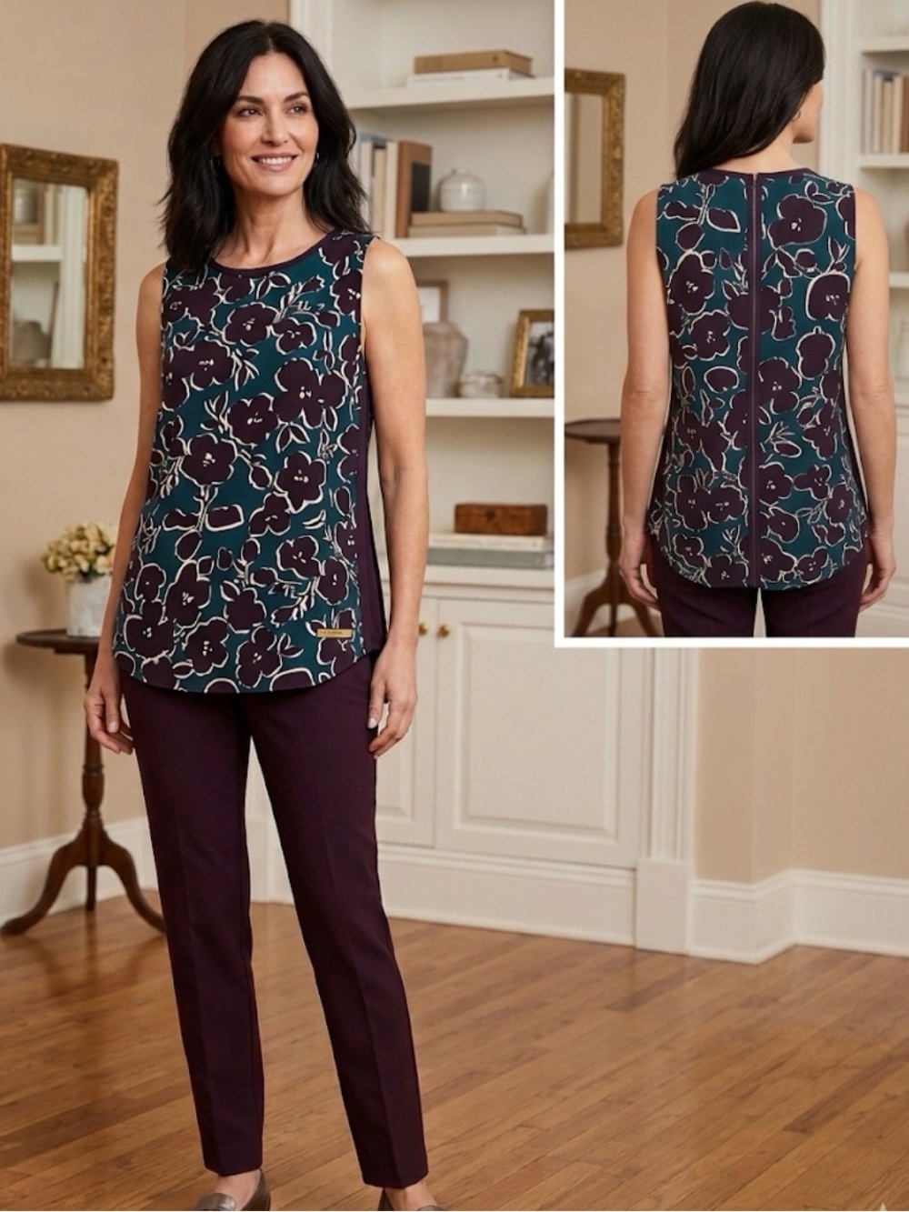 CAbi Warhol Top Style # 3087 in Teal and Plum - size Small